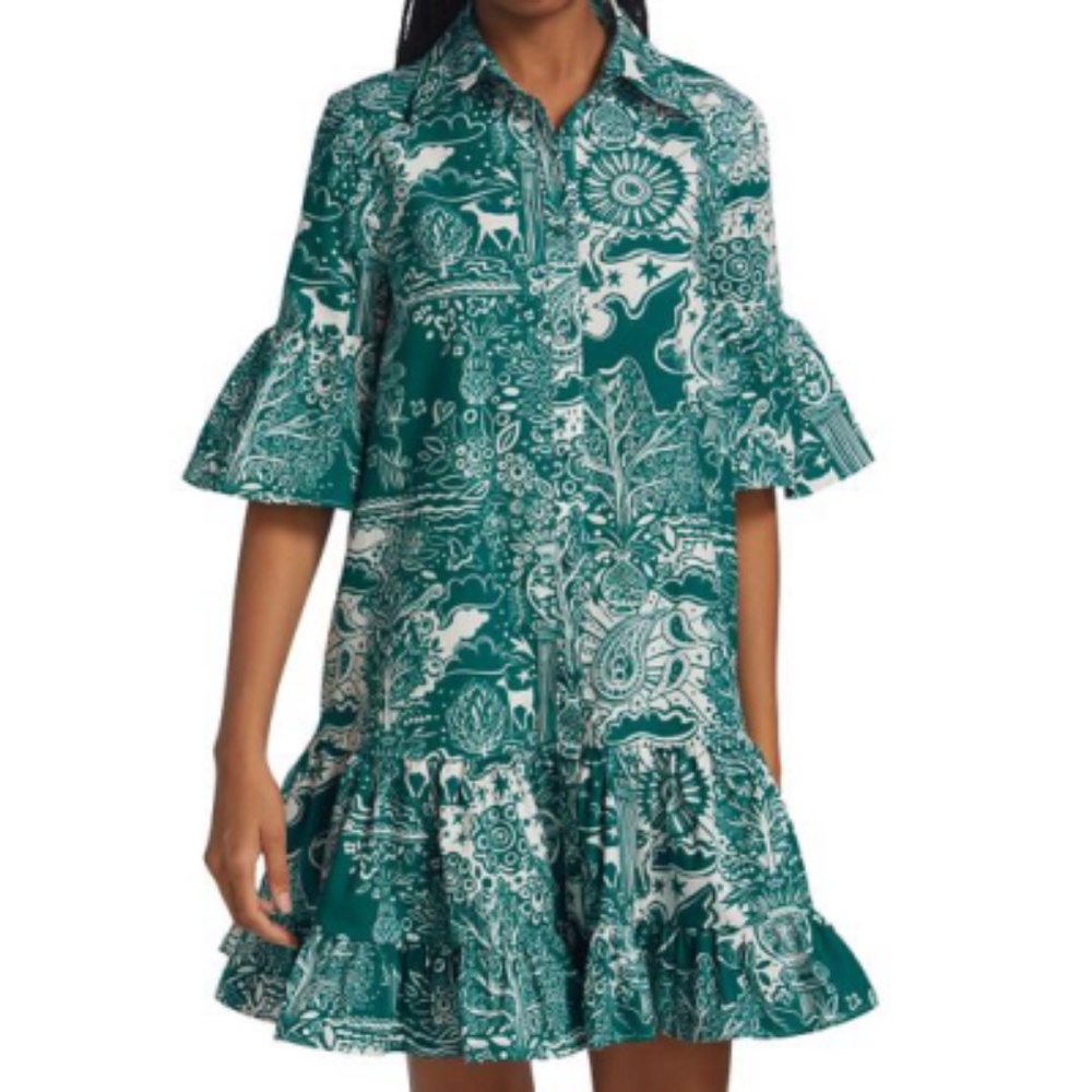 La DoubleJ Choux Printed Flounce Shirtdress in Ionic - Size Small